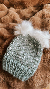 Toddler Hand Knit Double Pom Hat